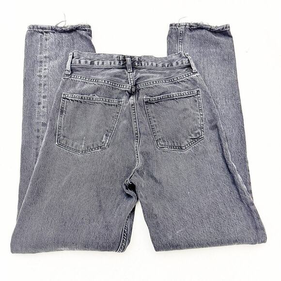 AGOLDE 90's Pinch Black Charcoal Denim Jeans Button Fly Ripped Knee Size 24 - Picture 5 of 8